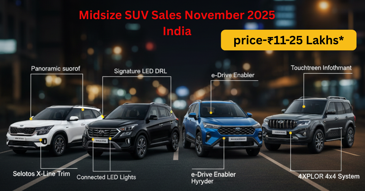 Midsize SUV Sales November 2025 India